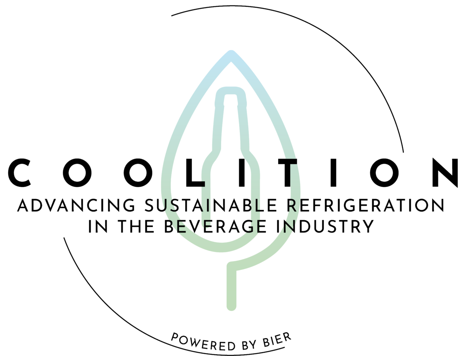 Collition logo: pale teal gradient teardrop/lock shape behind the bold word 'COLLITON', with the tagline 'Advancing Sustainable Refrigeration in the Beverage Industry' and a partial circular arc around the graphic.